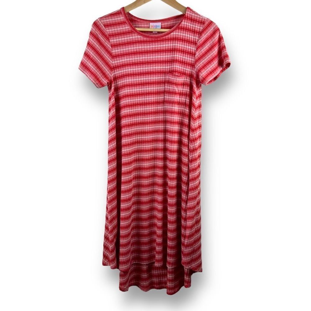 LuLaRoe Carly Red,Pink, White Ribbed dress Size S‎